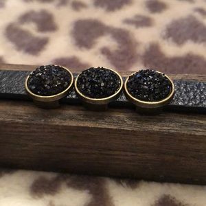 Black Druzy Cabochon on PU Leather Band Bracelet